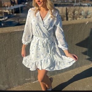 Floral Wrap Dress in White